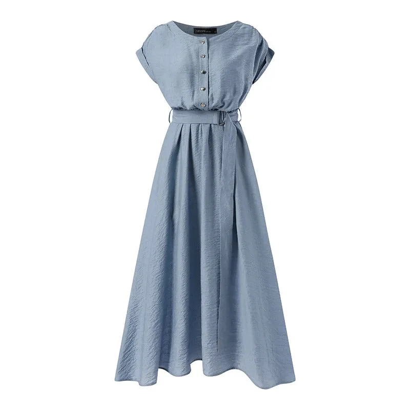 2023 ZANZEA Women Fashion Short Sleeve Dress Summer Elegant Party Vestidos Casual Mid-calf Sundress Femme Vintage OL Robe Kaftan