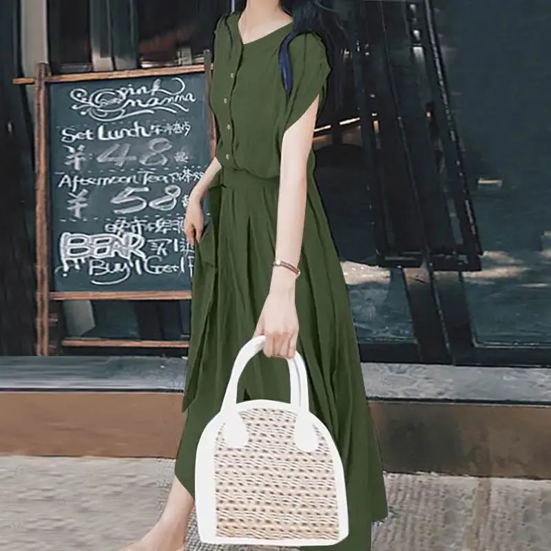 2023 ZANZEA Women Fashion Short Sleeve Dress Summer Elegant Party Vestidos Casual Mid-calf Sundress Femme Vintage OL Robe Kaftan