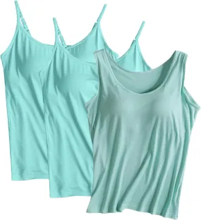 3 Pack Women Camisole and Tank Tops,Summer Soft Cozy Modal Built-in Bra Undershirts Sleeveless Scoop Neck Yoga Tees