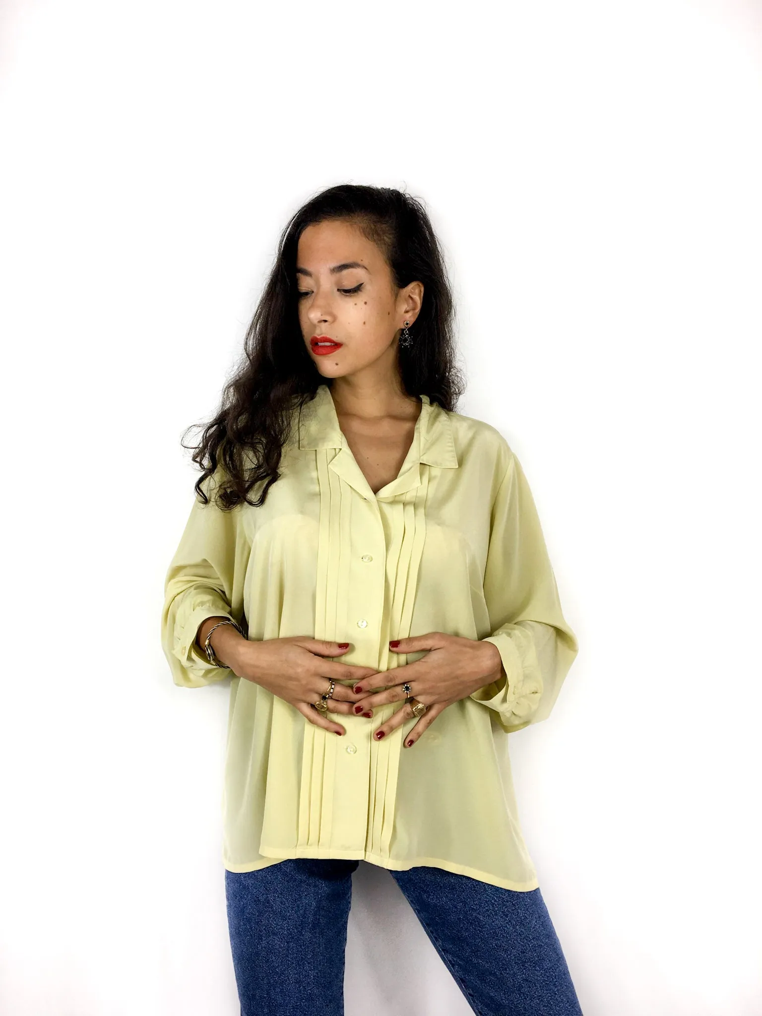 90s vintage chic pleated blouse