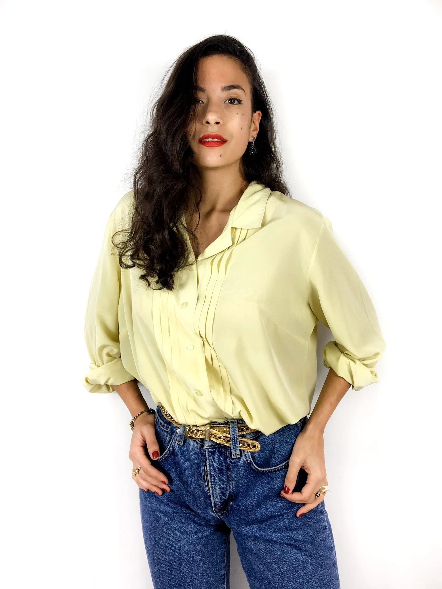 90s vintage chic pleated blouse