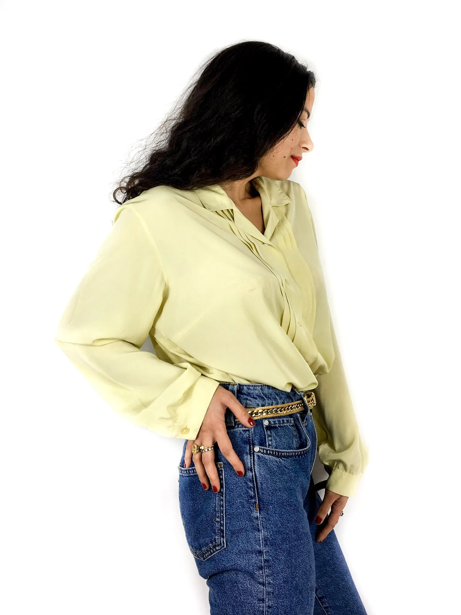 90s vintage chic pleated blouse