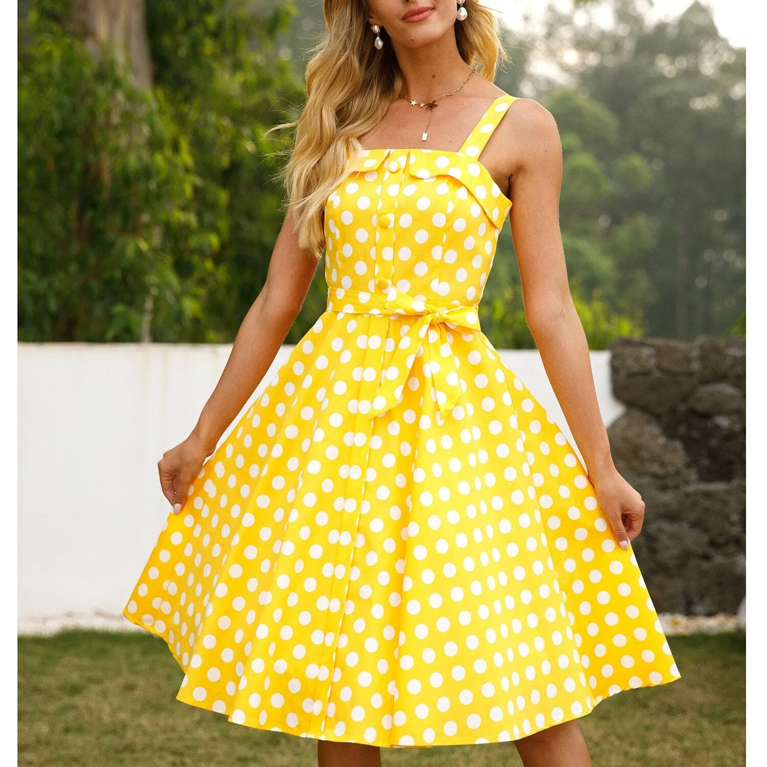 BerriesJam - Cotton Spaghetti Straps Midi Tunic Sleeveless Swing Sundress