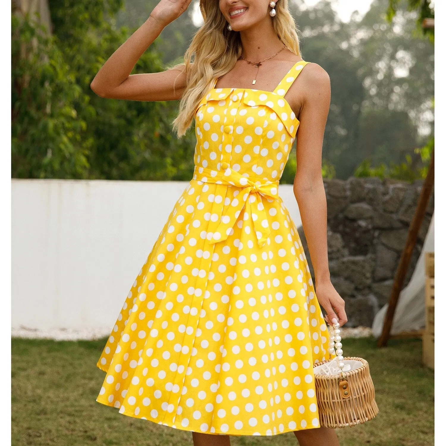 BerriesJam - Cotton Spaghetti Straps Midi Tunic Sleeveless Swing Sundress