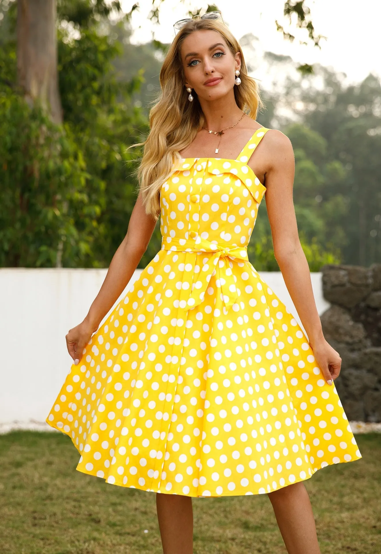 BerriesJam - Cotton Spaghetti Straps Midi Tunic Sleeveless Swing Sundress