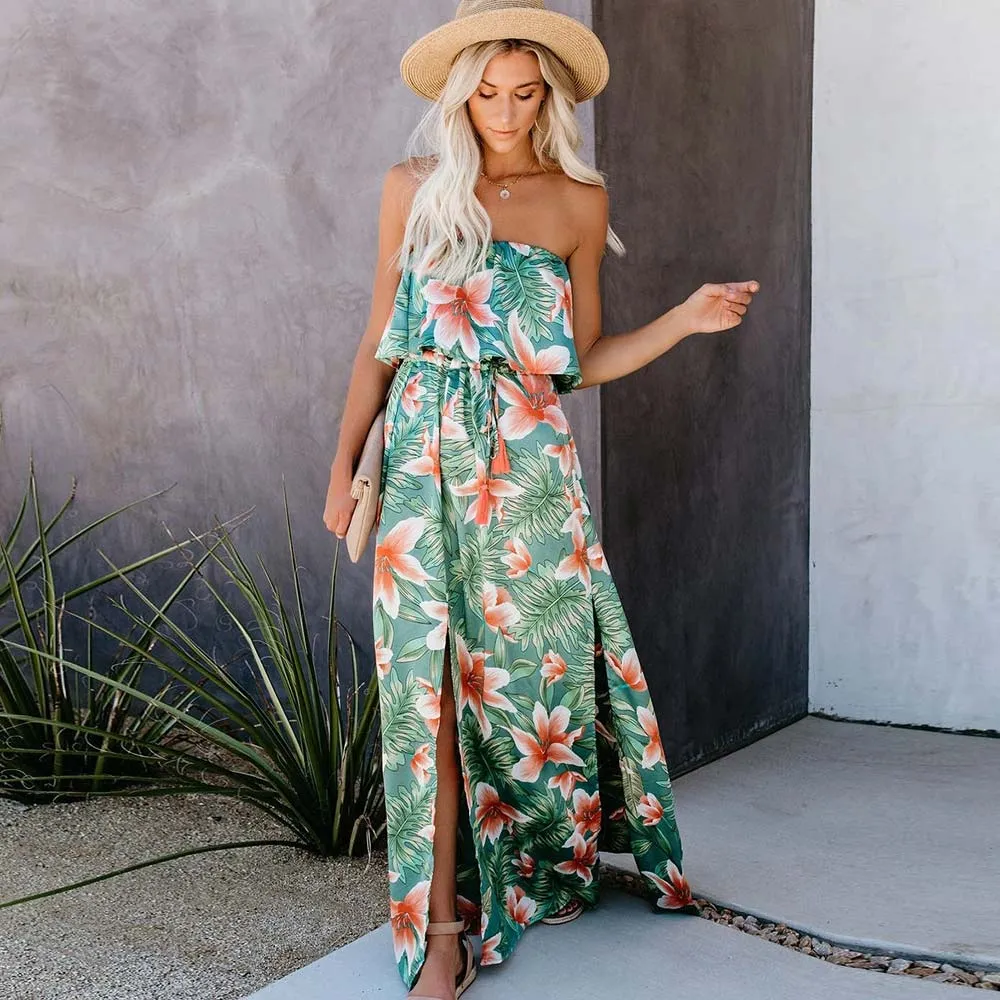 BerriesJam - Off Shoulder Split Sleeveless Hoilday Beach Casual Sundress