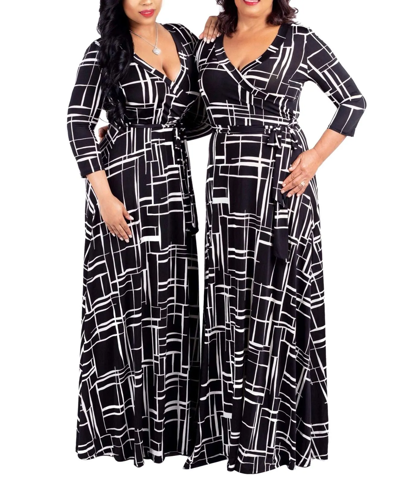 Black Line Womens Casual Floral Print Long Maxi Dress Plus Size Plain Party Outfits - JTNFairy