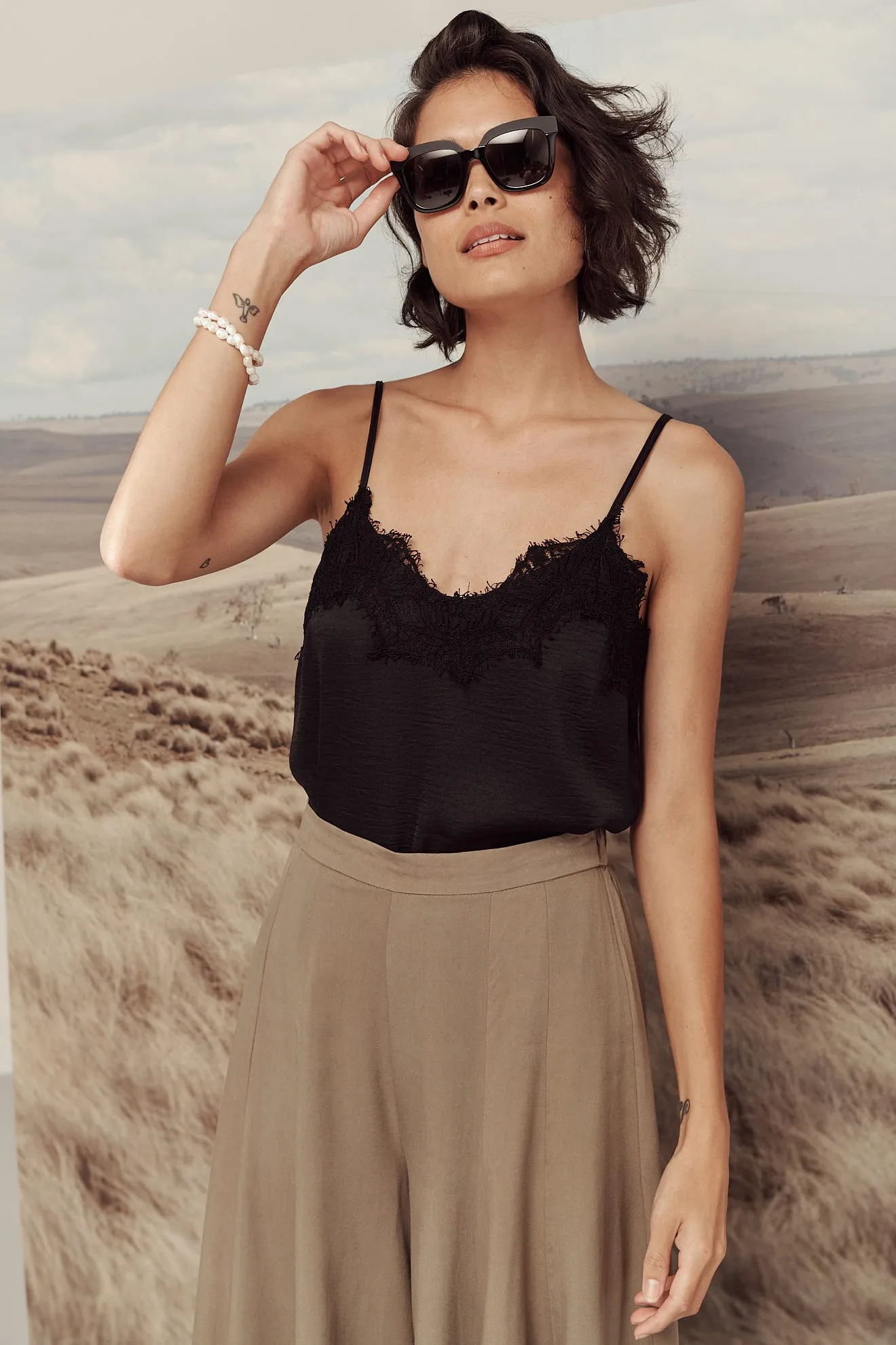 Black Satin Cami Blouse