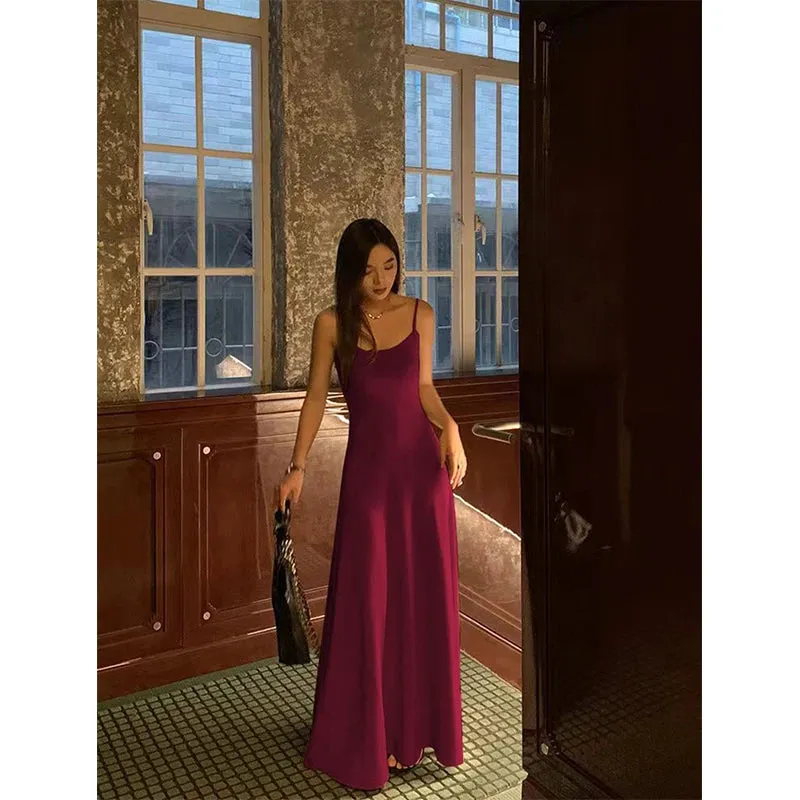 Black Stap Long Dress Women Streetwear Sleeveless A Line Dresses Y2K Korean Slim Sundress Summer Elegant Casual Vestidos