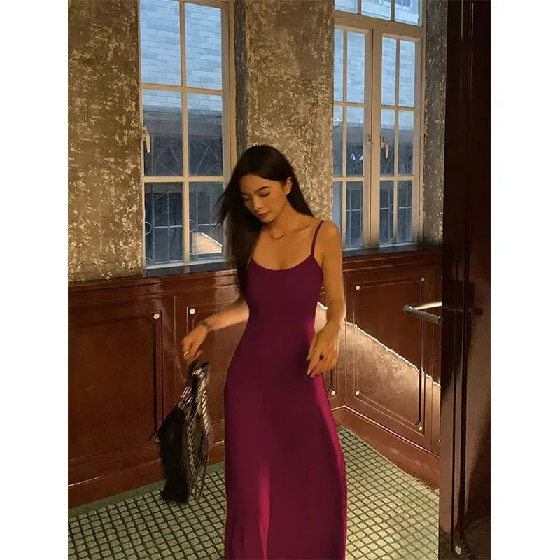 Black Stap Long Dress Women Streetwear Sleeveless A Line Dresses Y2K Korean Slim Sundress Summer Elegant Casual Vestidos