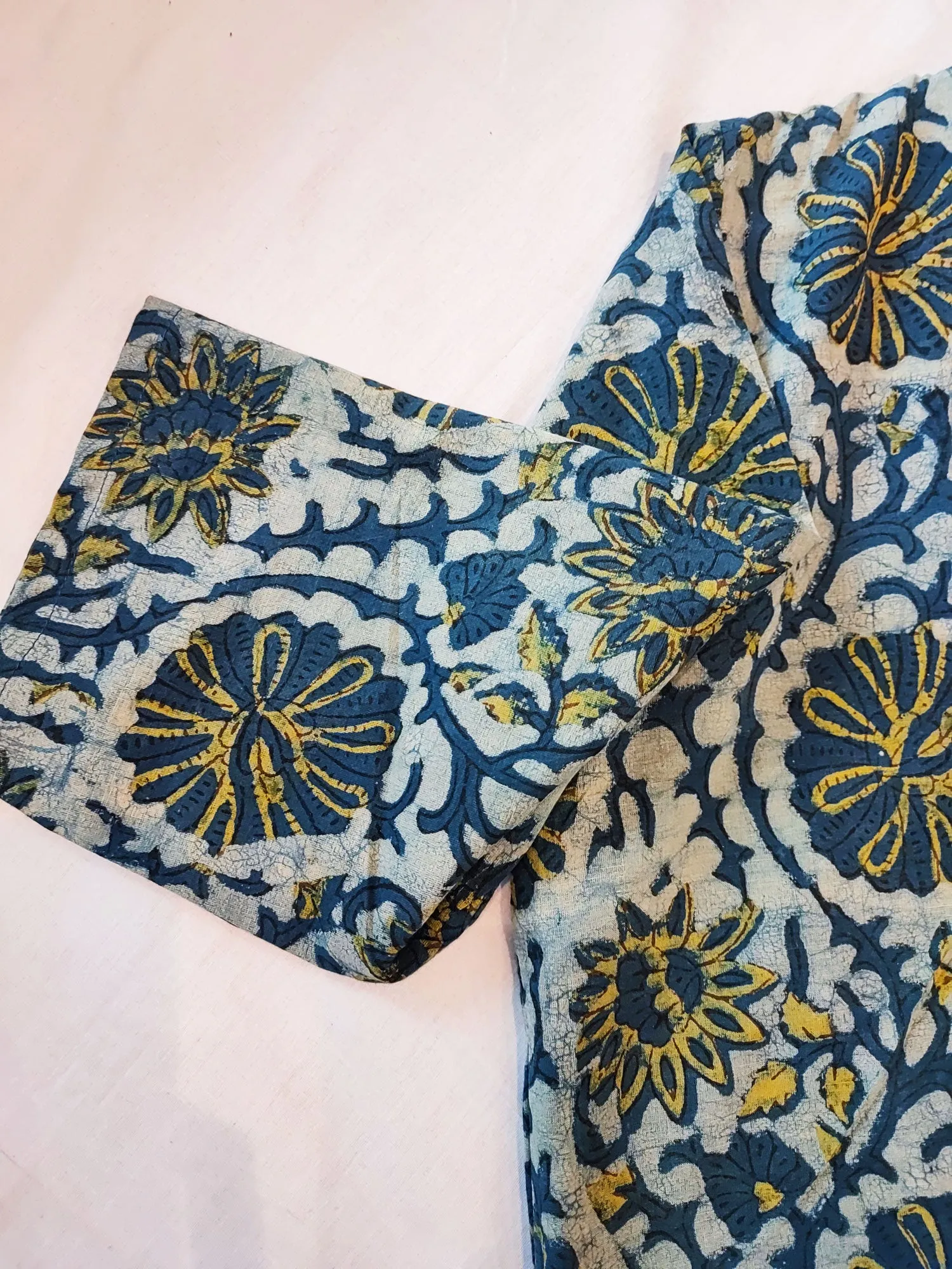 Blue, Yellow & White Floral Cotton Contemporary Blouse/Crop Top