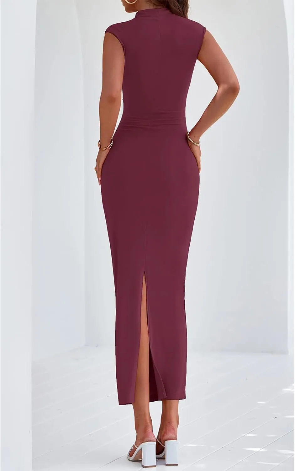 Bodycon Dresses for Women Summer Formal Wedding Guest Dresses Casual Ruched Elegant Maxi Cocktail Dress
