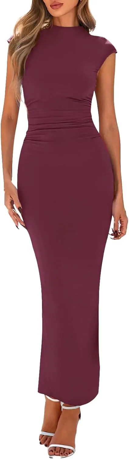 Bodycon Dresses for Women Summer Formal Wedding Guest Dresses Casual Ruched Elegant Maxi Cocktail Dress
