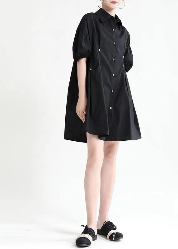 Bohemian Black Puff Sleeve Peter Pan Collar Patchwork Summer Sundress