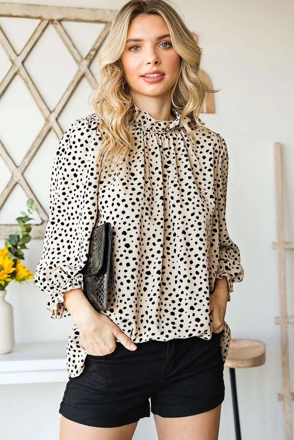 Brown Leopard 3/4 Sleeves Blouse