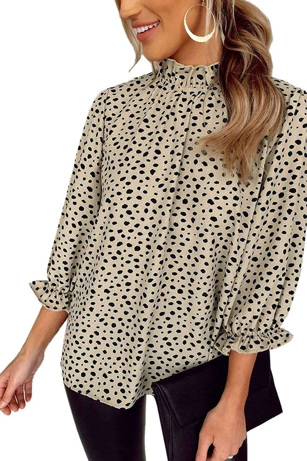 Brown Leopard 3/4 Sleeves Blouse