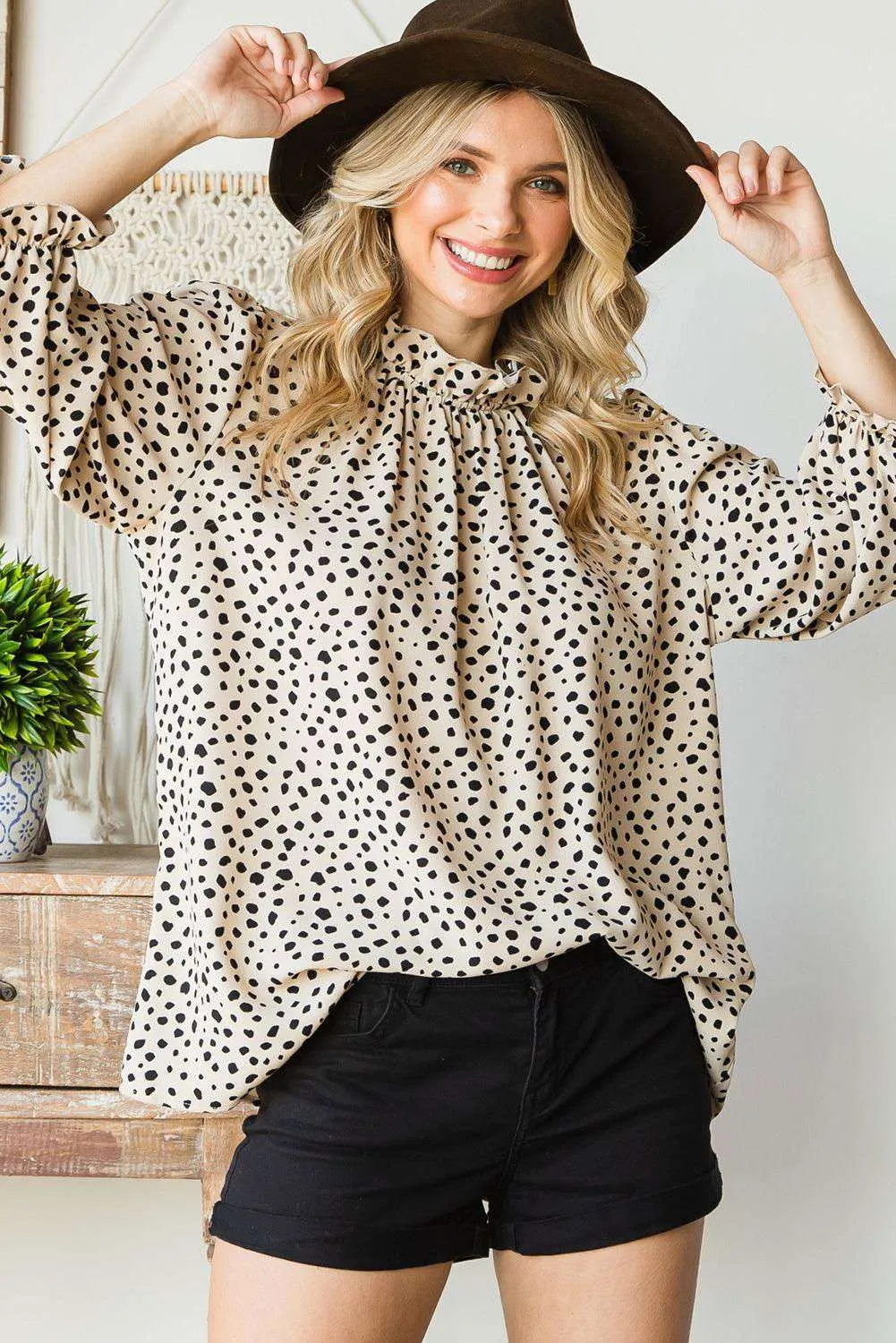 Brown Leopard 3/4 Sleeves Blouse