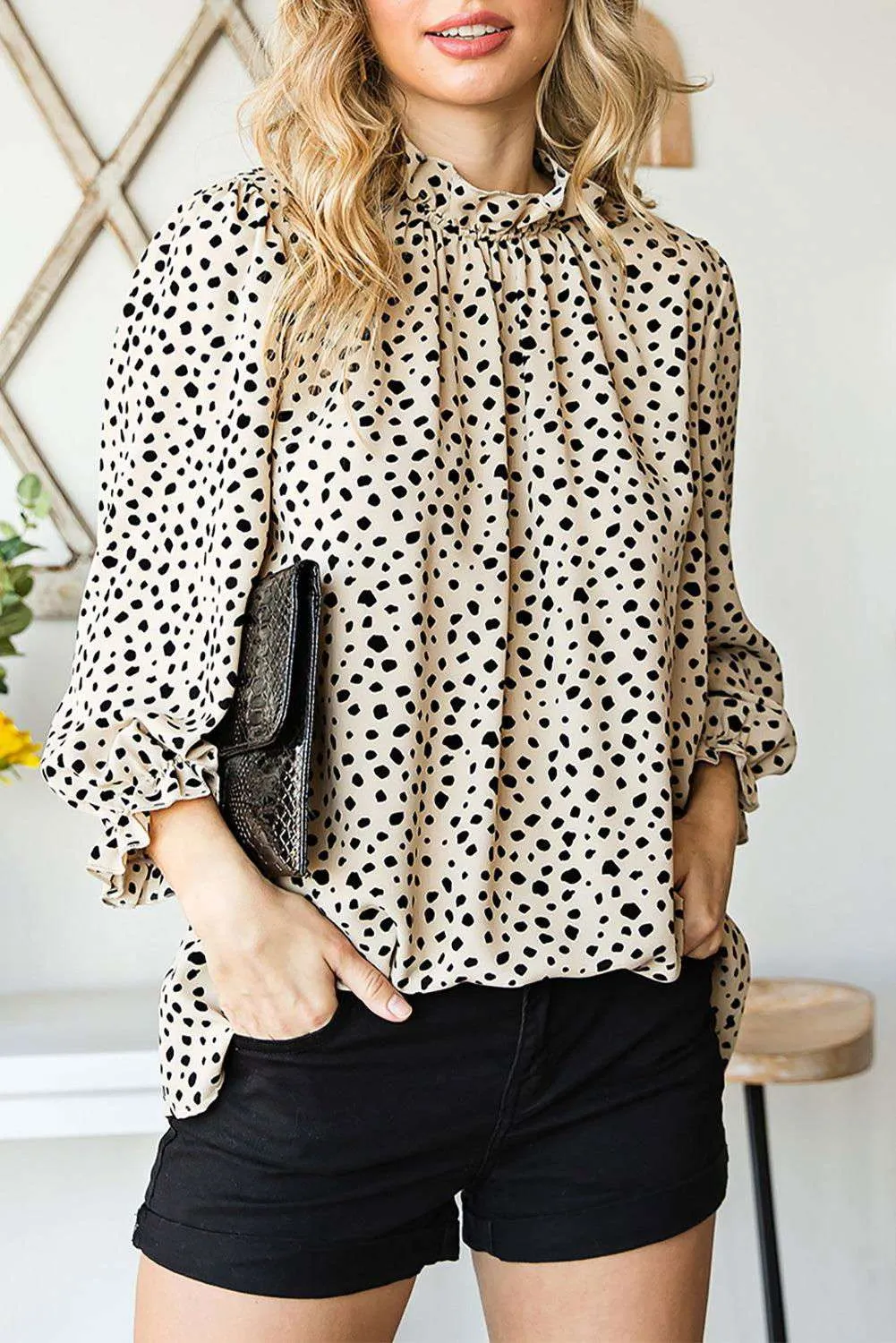 Brown Leopard 3/4 Sleeves Blouse