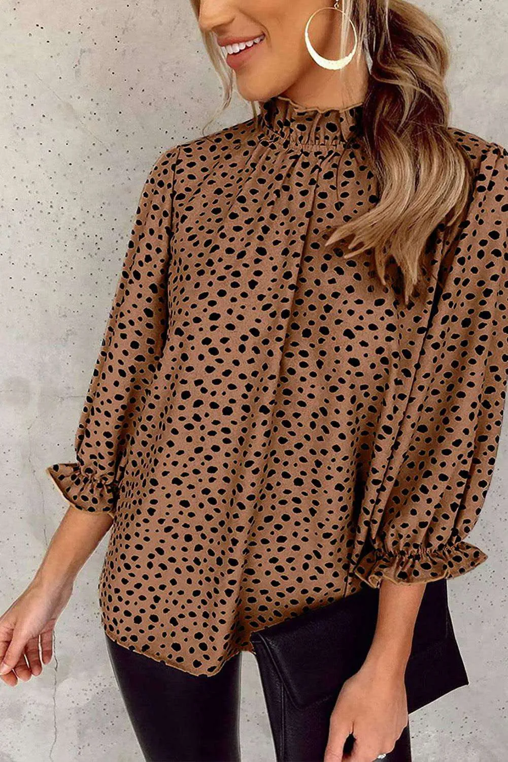 Brown Leopard 3/4 Sleeves Blouse