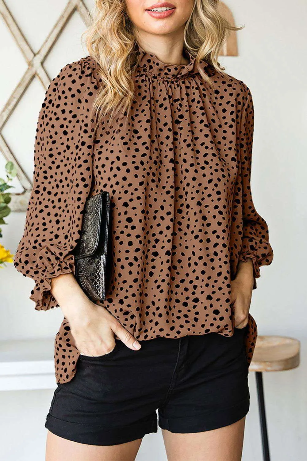 Brown Leopard 3/4 Sleeves Blouse