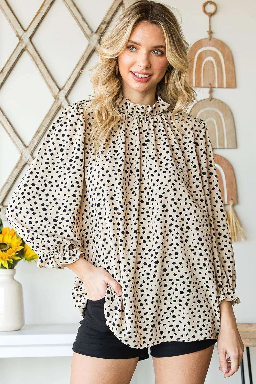Brown Leopard 3/4 Sleeves Blouse