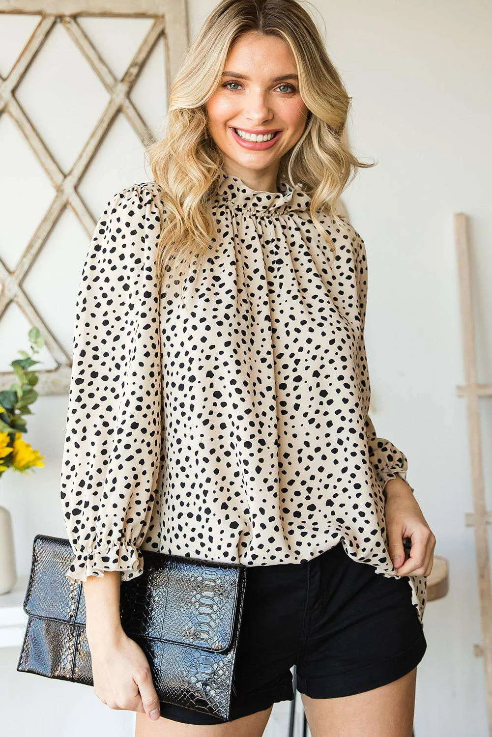 Brown Leopard 3/4 Sleeves Blouse