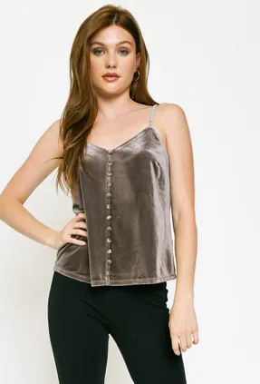 Button Front Velvet Cami in Ash Grey