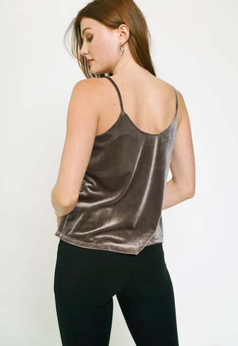 Button Front Velvet Cami in Ash Grey