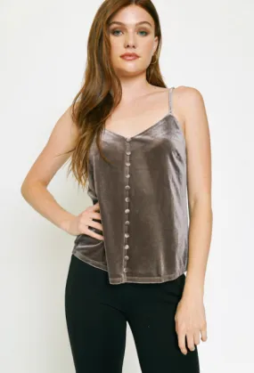 Button Front Velvet Cami in Ash Grey