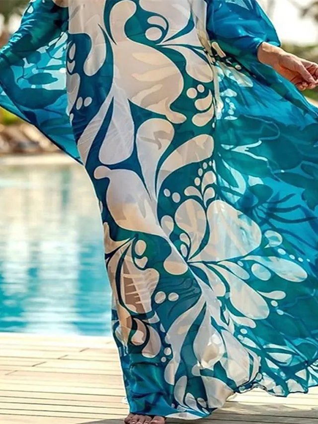 Casual Dress Swing Dress Sundress Long Dress Maxi Dress Blue Long Sleeve Polka Dot Print Winter Fall Autumn One Shoulder Winter Dress Weekend Fall Dress Loose Fit  S M L XL XXL for Women