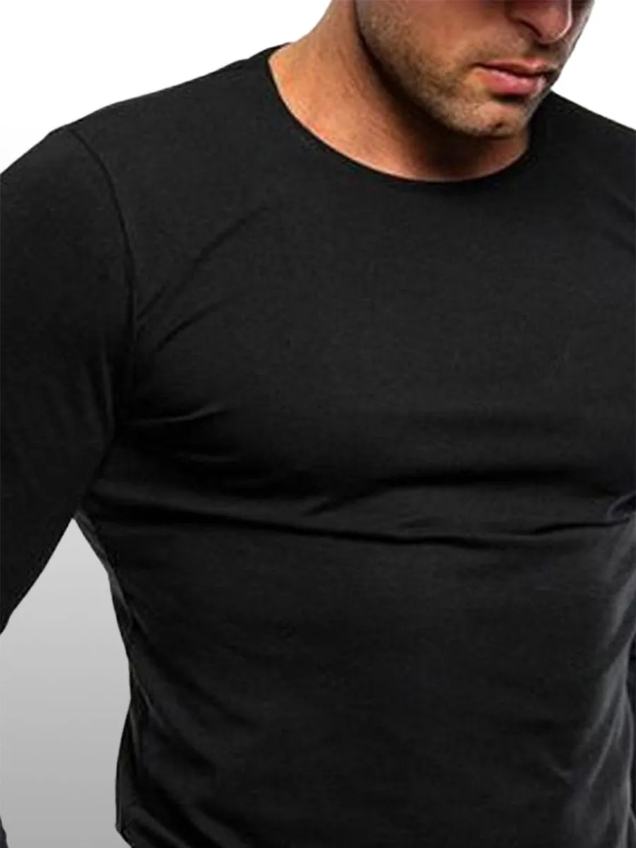 Casual Solid Color Slim Fit Round Neck Long Sleeve T-shirt