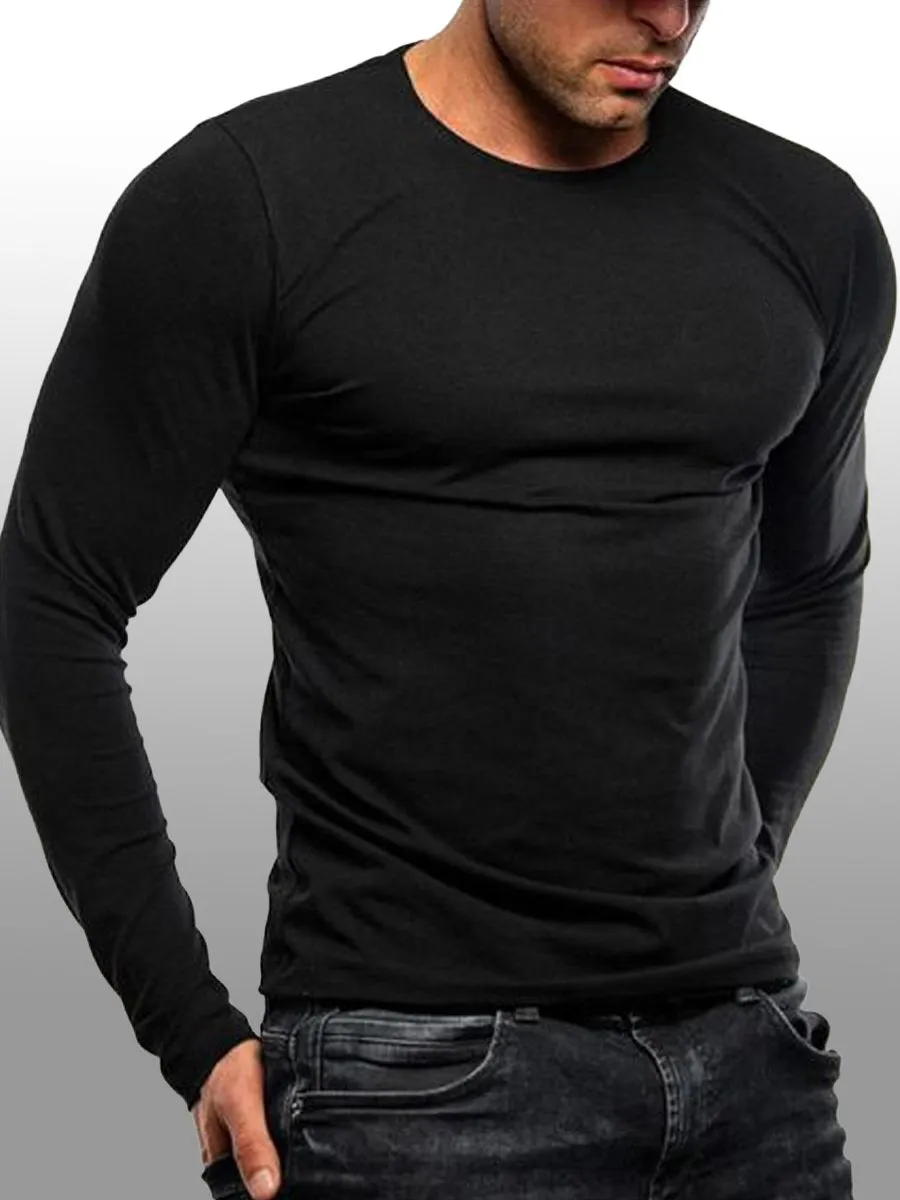 Casual Solid Color Slim Fit Round Neck Long Sleeve T-shirt
