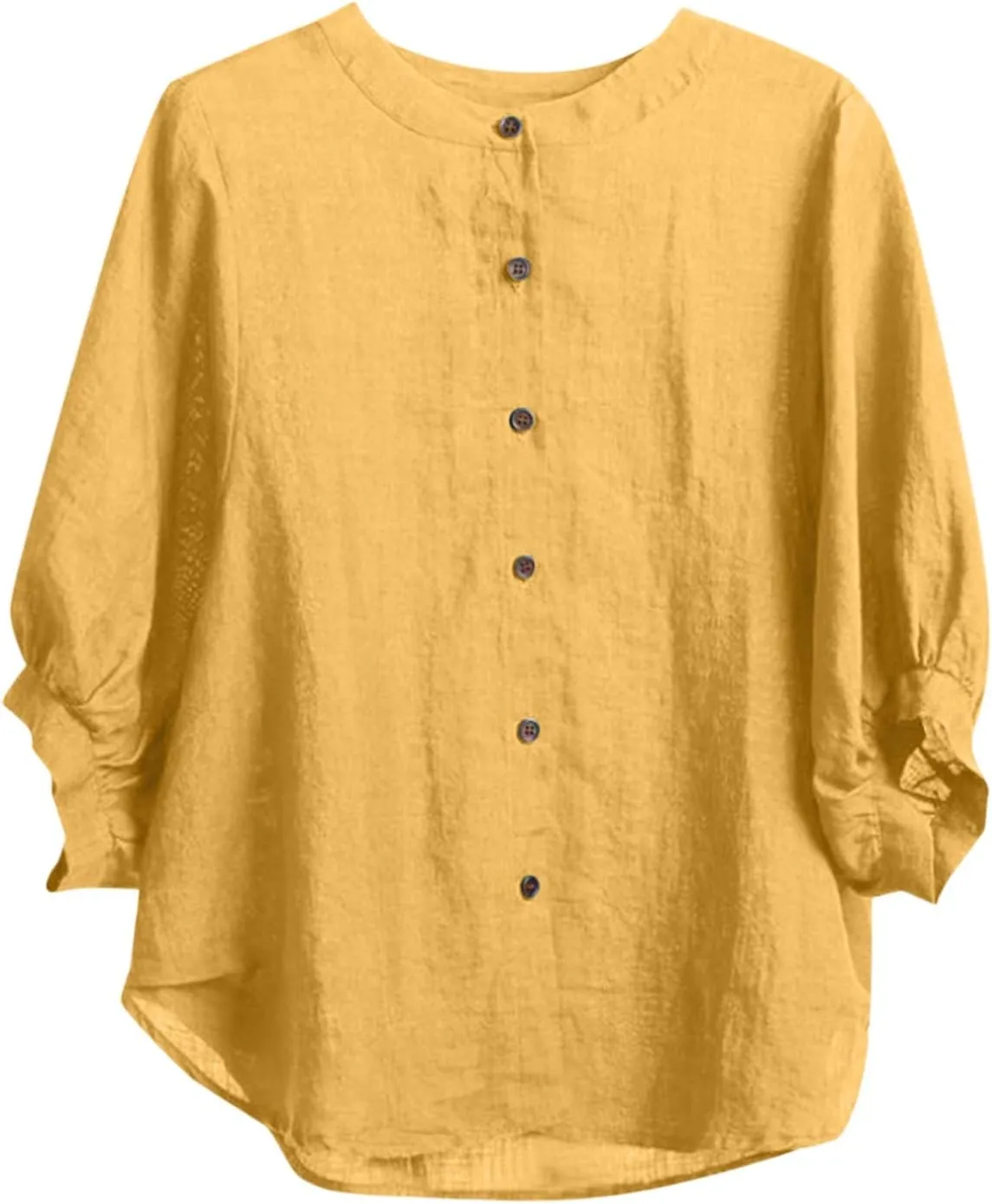 Cotton and Linen Shirts for Women 3/4 Length Sleeve Tops Crew Neck Summer Casual Loose Fit Breathable Blouse Tees
