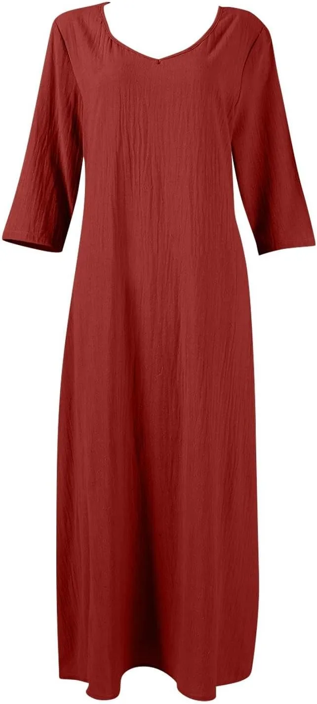 Cotton Linen Casual Dresses for Women Flowy V Neck Sleeveless Maxi Dress Lightweight Summer Beach Vacation Clothes