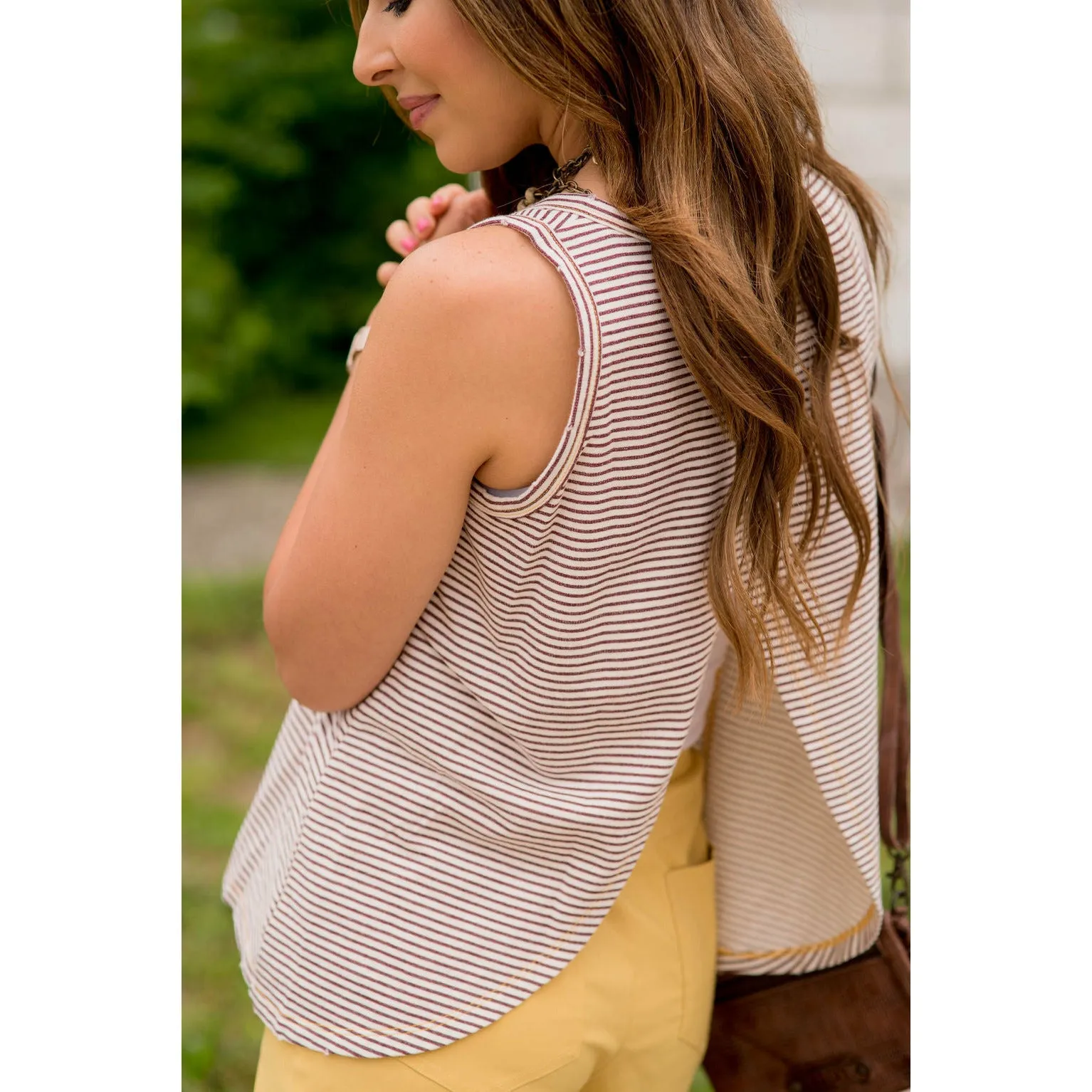 Crossed Open Back Striped Tank
