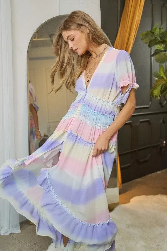 DAVI & DANI V-Neck Short Puff Sleeve Maxi Dress