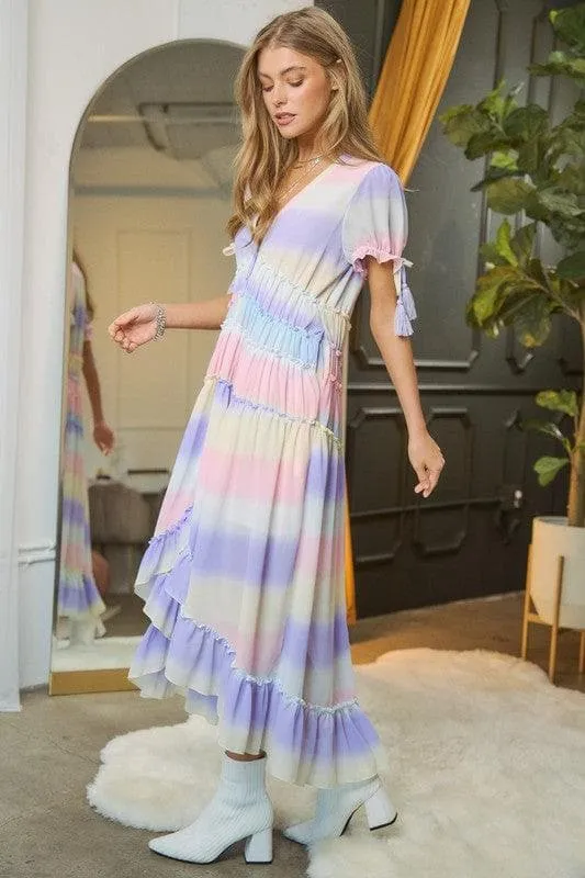 DAVI & DANI V-Neck Short Puff Sleeve Maxi Dress