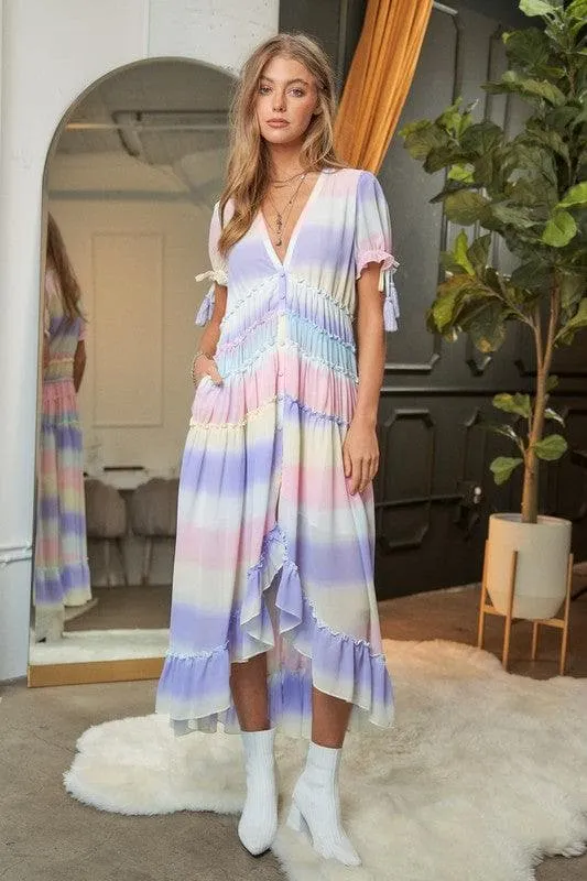 DAVI & DANI V-Neck Short Puff Sleeve Maxi Dress