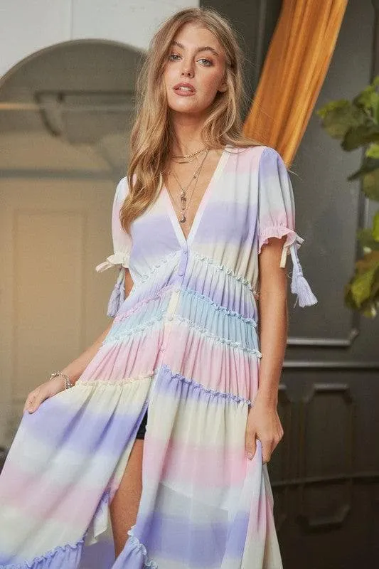DAVI & DANI V-Neck Short Puff Sleeve Maxi Dress