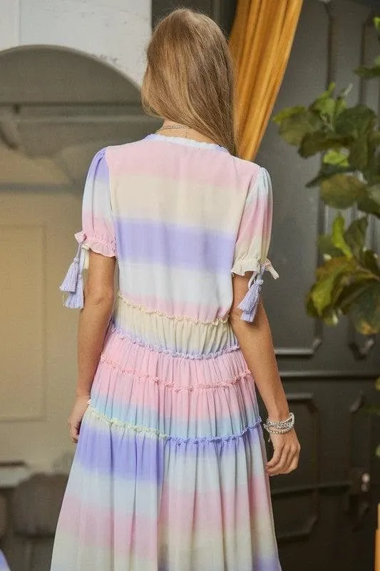 DAVI & DANI V-Neck Short Puff Sleeve Maxi Dress