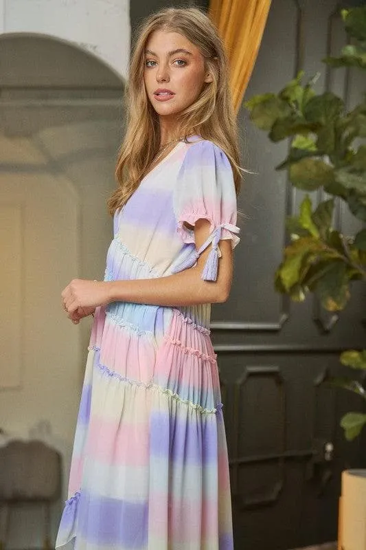DAVI & DANI V-Neck Short Puff Sleeve Maxi Dress