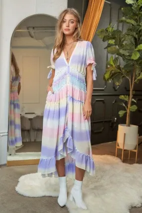 DAVI & DANI V-Neck Short Puff Sleeve Maxi Dress
