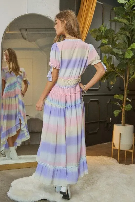 DAVI & DANI V-Neck Short Puff Sleeve Maxi Dress