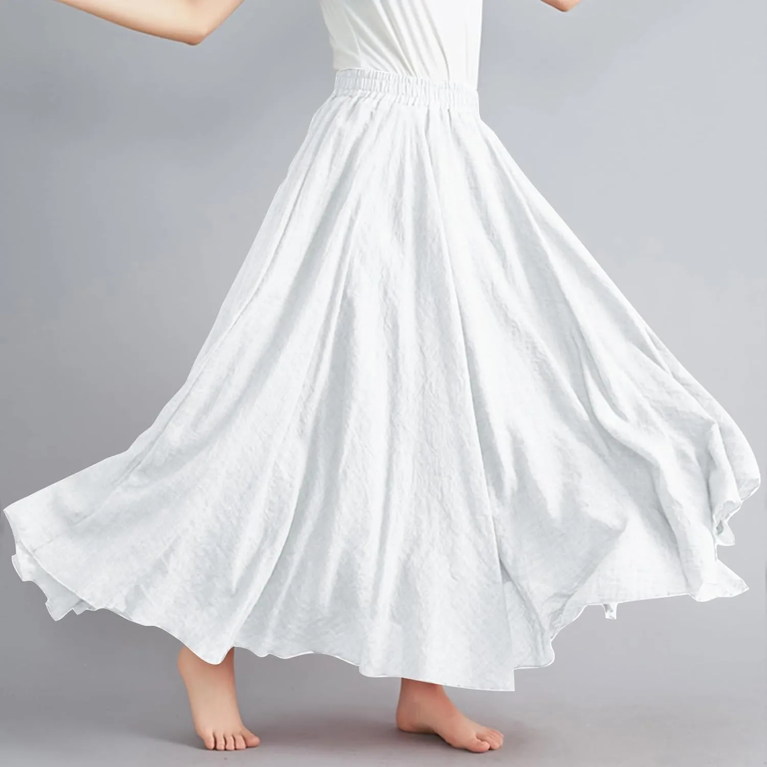 DDAPJ pyju Linen Skirts for Women Summer Bohemian Style Elastic Waist Long Maxi Skirt Loose Flowy Beach Skirt One-Size