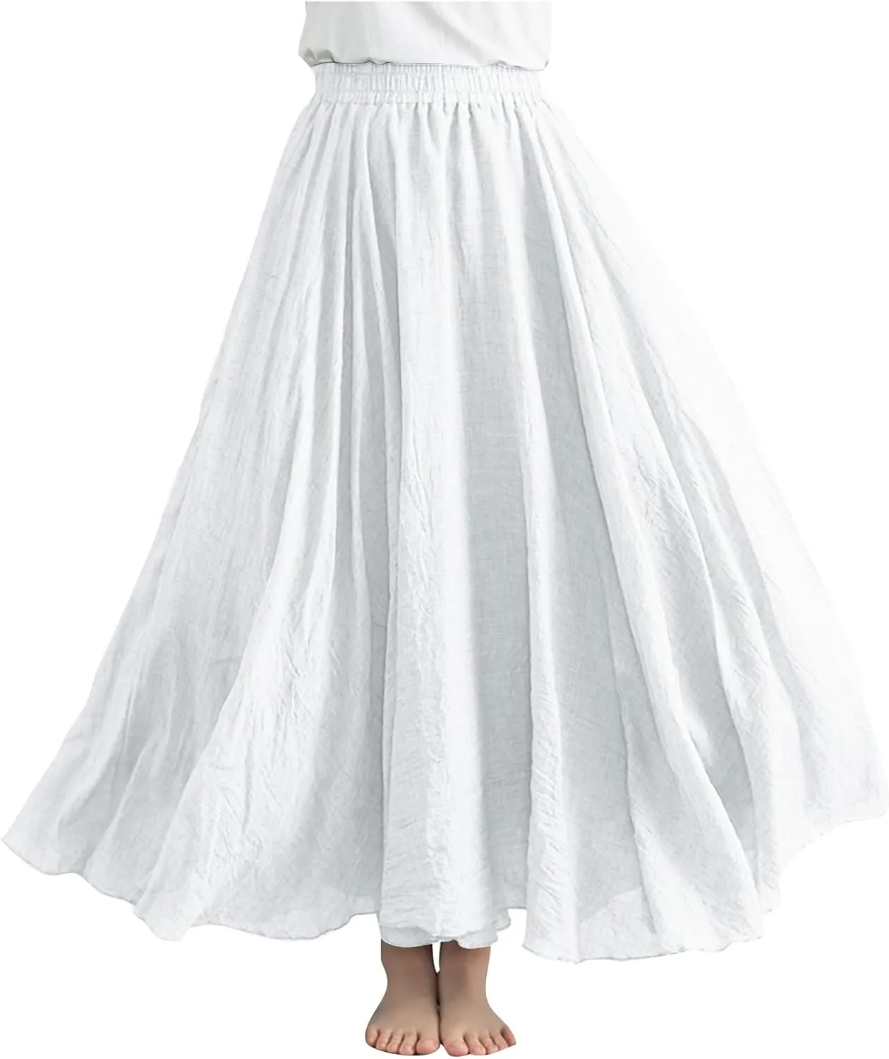DDAPJ pyju Linen Skirts for Women Summer Bohemian Style Elastic Waist Long Maxi Skirt Loose Flowy Beach Skirt One-Size
