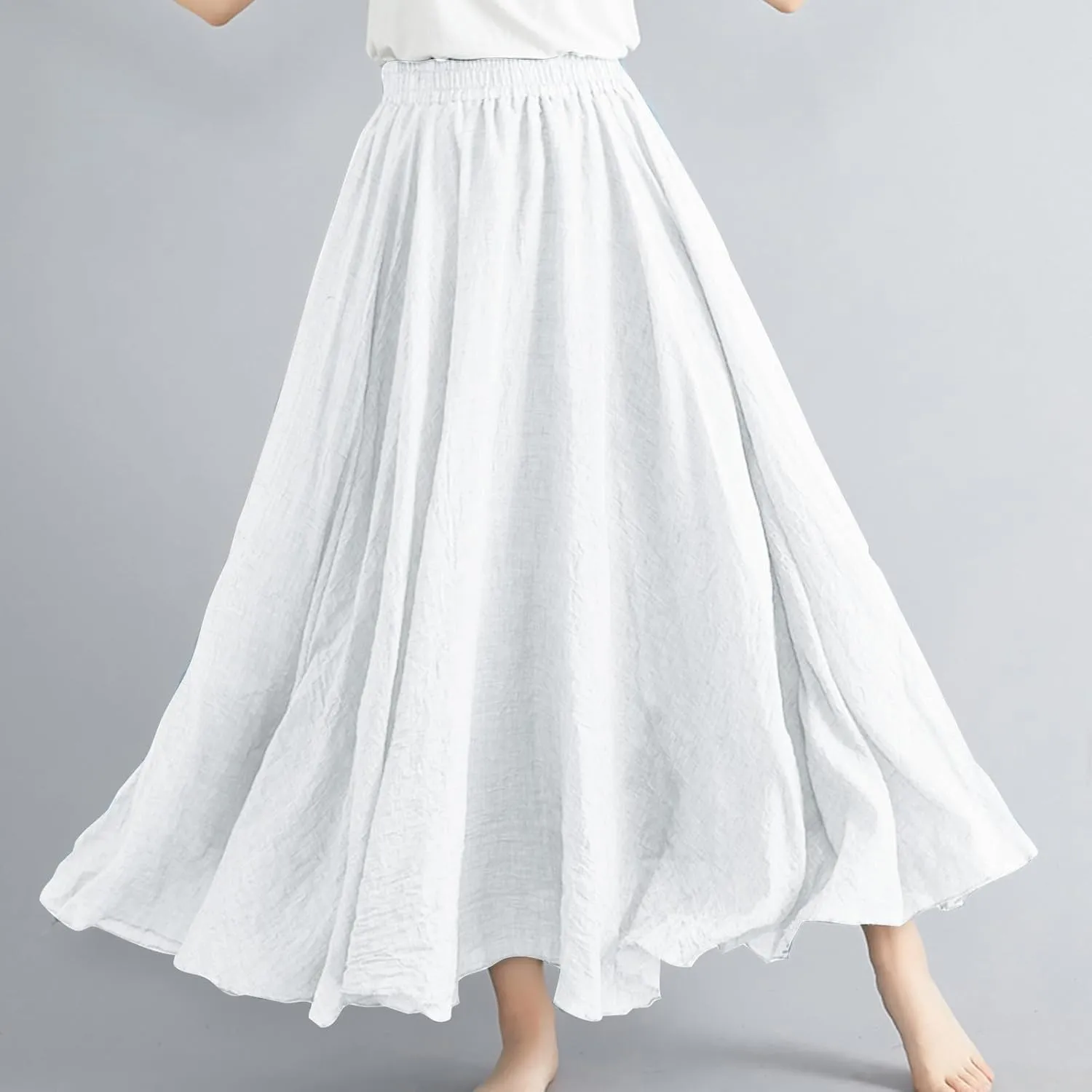 DDAPJ pyju Linen Skirts for Women Summer Bohemian Style Elastic Waist Long Maxi Skirt Loose Flowy Beach Skirt One-Size