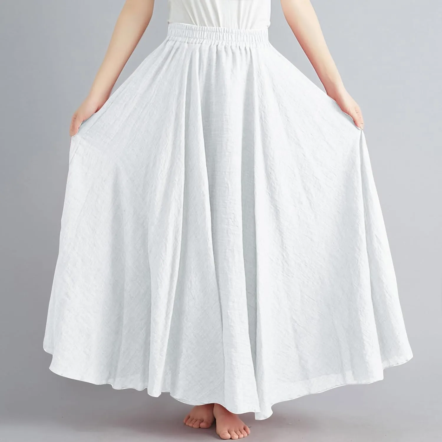 DDAPJ pyju Linen Skirts for Women Summer Bohemian Style Elastic Waist Long Maxi Skirt Loose Flowy Beach Skirt One-Size