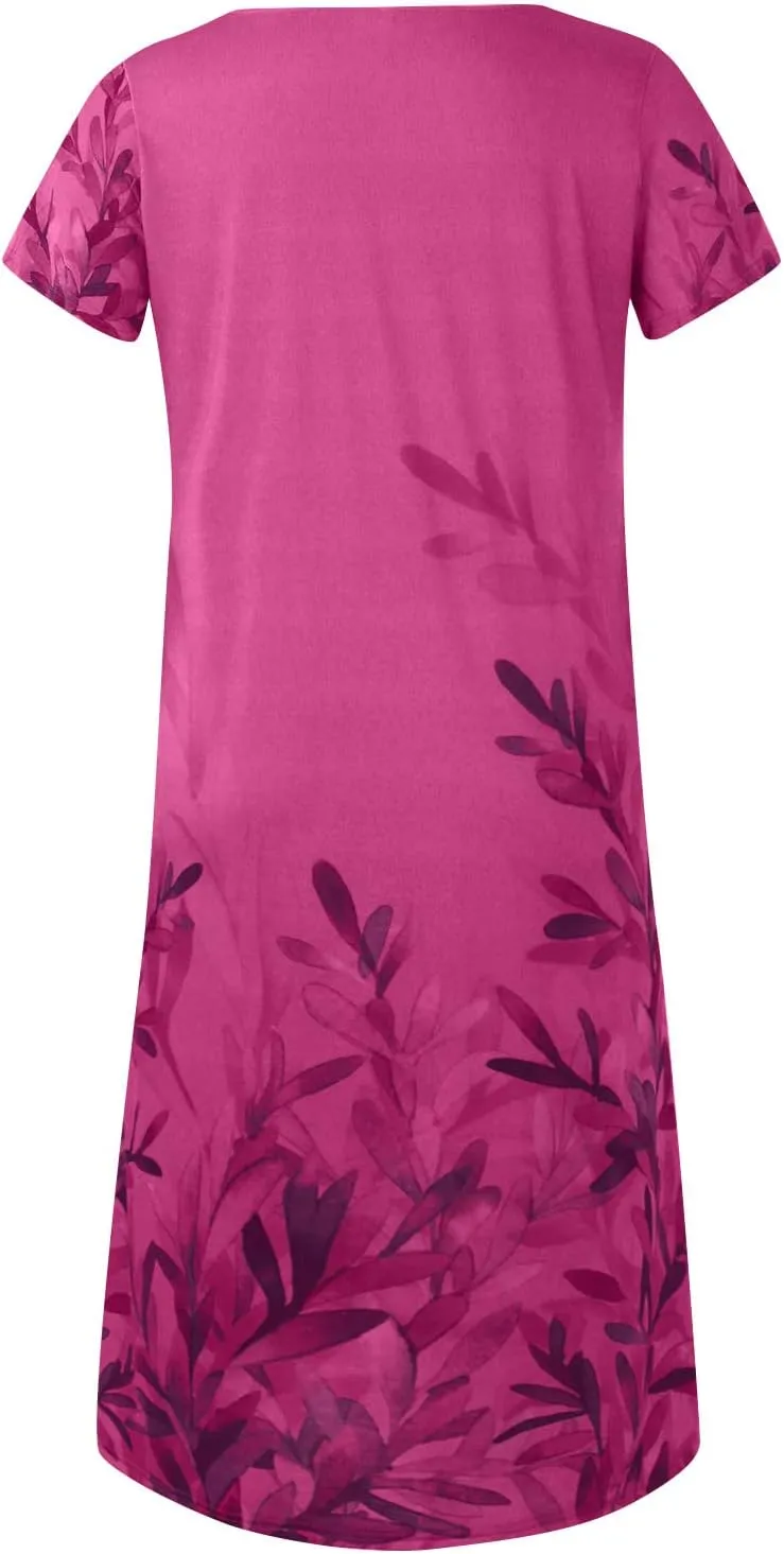 Dresses for Women 2025 Casual Summer Maxi Beach Vacation Dress with Pockets Short Sleeve Boho Sundresses A Line Flowy