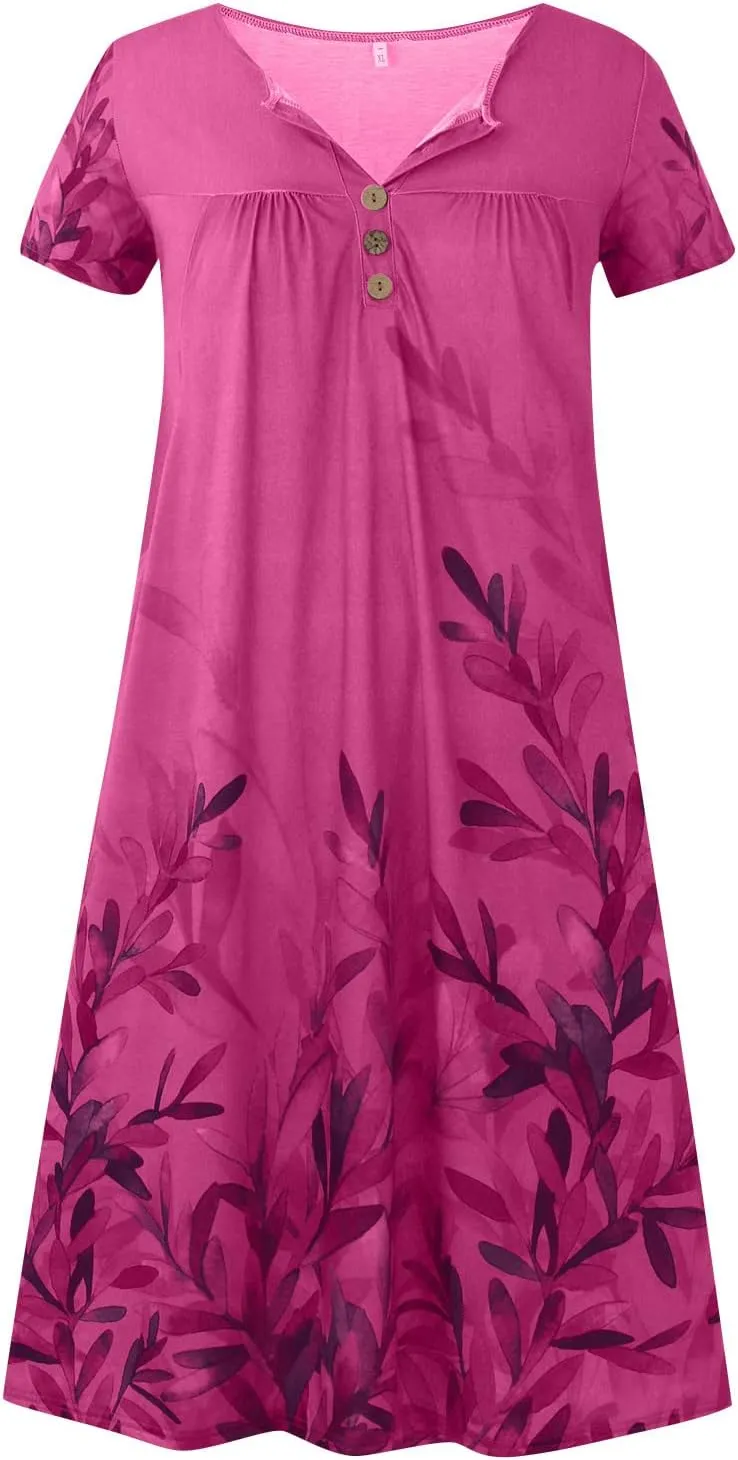Dresses for Women 2025 Casual Summer Maxi Beach Vacation Dress with Pockets Short Sleeve Boho Sundresses A Line Flowy