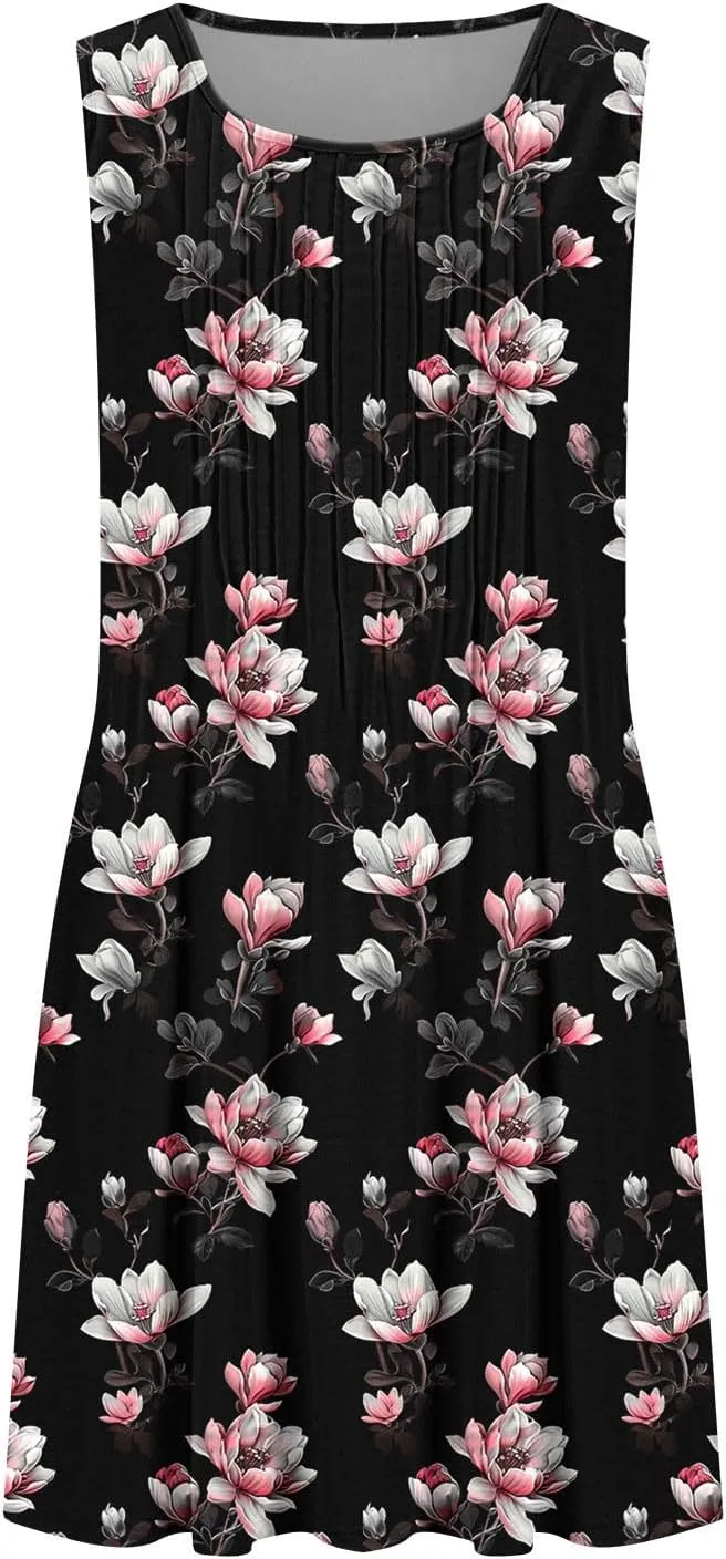 Dresses for Women Casual Ruched Sleeveless Sundresses 2025 Vacation Beach Cover Ups Summer Pocket A-Line Mini Dress